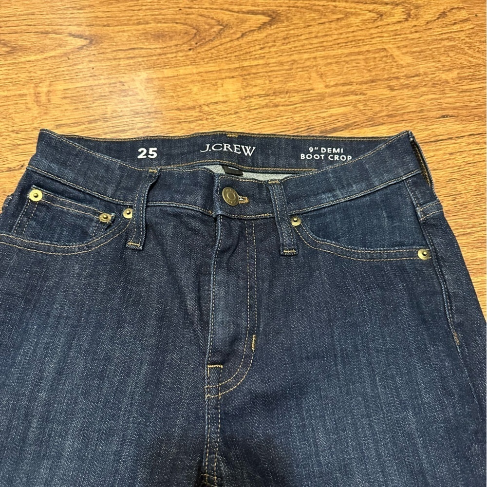 J. Crew dark Blue Straight Leg Jeans Timeless Style bootcut size 25 raw hem - Picture 6 of 10